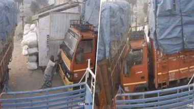 Tamil Nadu Shocker: Worker Crushed to Death While Trying to Stop Self-Moving Lorry at Warehouse in Arani, Disturbing Video Surfaces