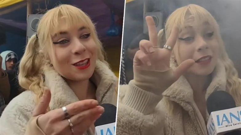 Magh Mela 2026: Italian Woman Visits Prayagraj in Uttar Pradesh, Calls India ‘Magical’ (Watch Video)