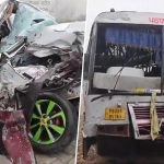 Punjab Road Accident: 4 Killed After Car Collides With Bus in Hoshiarpur Due to Poor Visibility (Watch Videos)