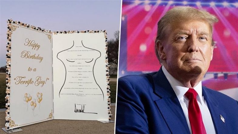 Giant Replica of Donald Trump’s Birthday Card to S*x Offender Jeffery Epstein Erected on National Mall by ‘The Secret Handshake’ (See Pics)