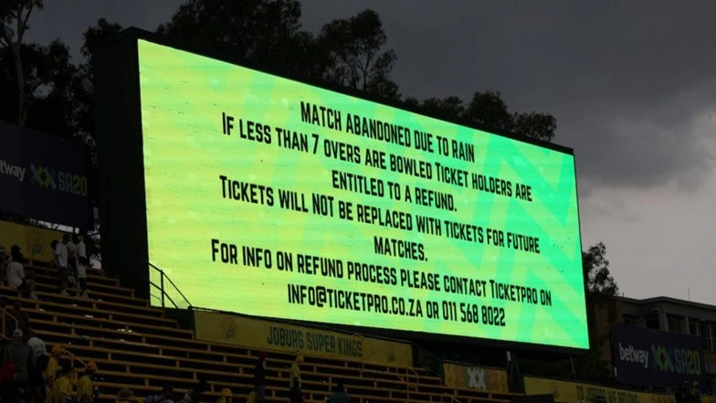 Sports News | Joburg Super Kings-Sunrisers Eastern Cape Abandoned as Lightning, Rain Arrives at Wanderers