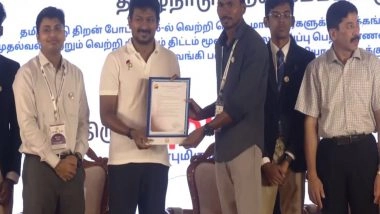 India News | Udhayanidhi Stalin Felicitates Winners of Tamil Nadu Skill Competition 2025, Highlights Govt's  Efforts to Boost Student Employability Through Skill Development