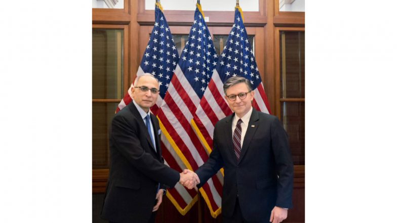 World News | Indian Ambassador Vinay Mohan Kwatra Meets US Speaker Mike Johnson, Discusses Strengthening Strategic Partnership