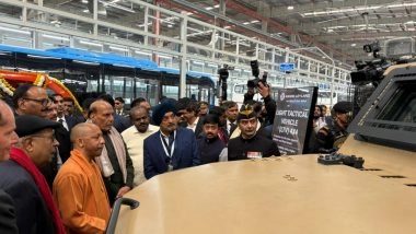 India News | Rajnath Singh Reviews Military Vehicles at Ashok Leyland's Facility, Emphasises Defence Production Push