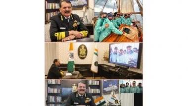 World News | CNS Admiral Tripathi Interacts with INSV Kaundinya Crew, Lauds Proficiency, Resilience on Maiden Overseas Voyage