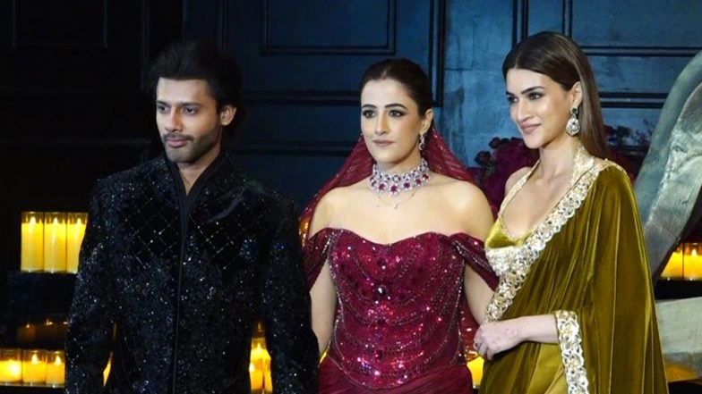 Entertainment News | Nupur Sanon's Dazzling Red Gown Turns Heads at Mumbai Reception, Kriti Sanon's Elegant Look Steals Show
