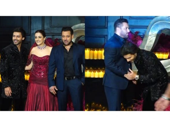 Entertainment News | Salman Khan Joins Nupur Sanon-Stebin Ben's Wedding Reception, Groom Bows in Respect