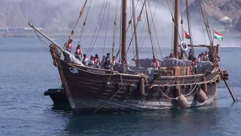 World News | Oman: INSV Kaundinya Receives Water Salute on Arrival in Muscat
