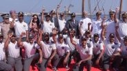 World News | INSV Kaundinya Crew Celebrates as Vessel Docks in Muscat After Maiden Overseas Voyage