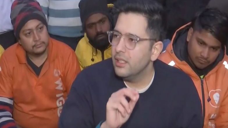 India News | Raghav Chadha Meets Gig Workers, Hails Removal of '10-minute Delivery' Branding