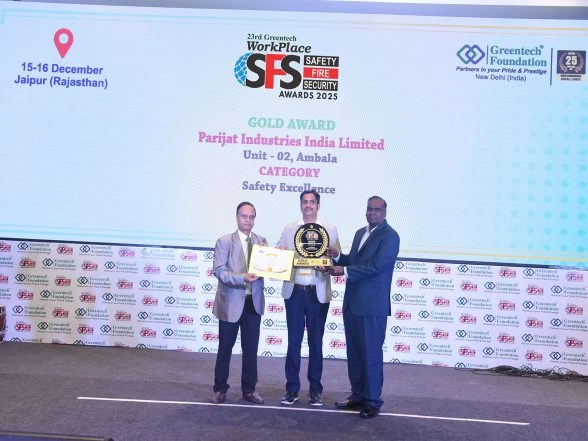 Business News | Parijat Industries' Unit 2, Ambala Receives Gold Award at the 23rd Greentech Workplace Safety, Fire & Security Awards 2025