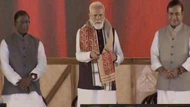 India News | Assam: PM Modi Lays Foundation of Kaziranga Elevated Corridor, Flags off Two Amrit Bharat Trains in Nagaon