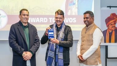 World News | Davos: CM Fadnavis Accepts World Economic Forum Badge Representing 'Magnetic Maharashtra'; Praises Diaspora for Cultural Connect