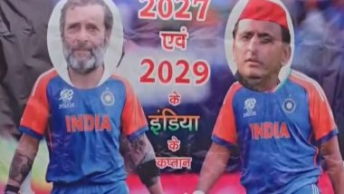 India News | UP: Posters Put Up in Raebareli for Rahul Gandhi's Visit; LoP and SP Chief Posed as Indian Captains