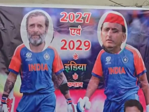 India News | UP: Posters Put Up in Raebareli for Rahul Gandhi's Visit; LoP and SP Chief Posed as Indian Captains