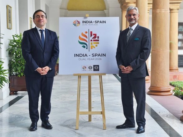 World News | Jaishankar Unveils India-Spain Dual Year Logo with FM Albares, Welcomes Spain into IPOI