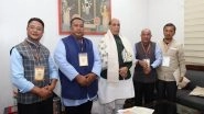 India News | Delhi: Meghalaya BJP Leaders Meet Rajnath Singh, Seek Resolution to Relocation of Dalit Sikh Community to Cantonment Area