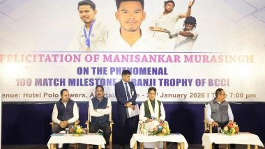 India News | Tripura: CM Manik Saha Felicitates Manishankar Murasingh on 100th Ranji Trophy Match Milestone