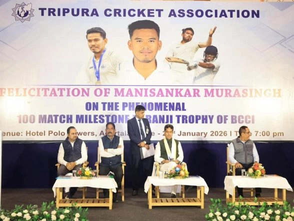 India News | Tripura: CM Manik Saha Felicitates Manishankar Murasingh on 100th Ranji Trophy Match Milestone