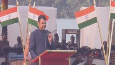 India News | Maharashtra CM Devendra Fadnavis Unfurls the National Flag During 77th Republic Day Celebrations in Mumbai