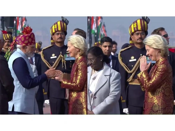 Entertainment News | EU Commission Chief Ursula Von Der Leyen Dons Banarasi Brocade Bandhgala at Republic Day Celebrations, Honouring Indian Textiles