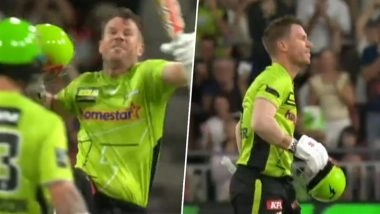 David Warner Performs Iconic 'Toyota' Celebration After Completing Sensational Century During Sydney Thunder vs Hobart Hurricanes BBL 2025-26 Match (Watch Video)