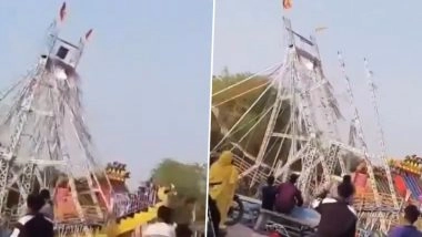 Jhabua Amusement Ride Collapse Video: 14 Schoolchildren Injured After Dragon Swing Collapses at &lsquo;Maharaj No Melo&rsquo; Fair in Madhya Pradesh
