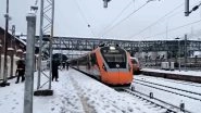 Vande Bharat Conquers Winter Chill! Semi-High-Speed Train From Katra to Srinagar Passes Through Snow-Covered Tracks Amid Fresh Snowfall (Watch Video)