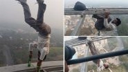 Viral Video: Rajasthan Youth Performs Dangerous Stunts Atop 282-Foot Jindal Tower in Hisar