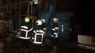 Mumbai: Massive Fire Breaks Out at Cotton Warehouse in Wadi Bandar; Firefighters Battle Blaze Late Into Night