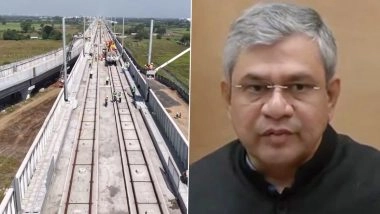 Mumbai-Ahmedabad Bullet Train Witnessing Steady Progress With Installation of Overhead Electrification Masts, Says Railways Minister Ashwini Vaishnaw (Watch Video)