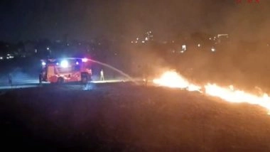 Rajkot Fire: Massive Blaze Erupts at Old Airport on Rajkot&ndash;Jamnagar Road, Firefighting Operations Underway (Watch Video)