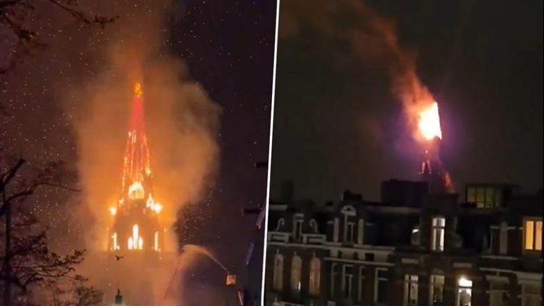 Fire in Netherlands: Historic Vondelkerk Church Engulfed by Fire, Collapses on New Year’s Day; NL-Alerts Issued Across Cities