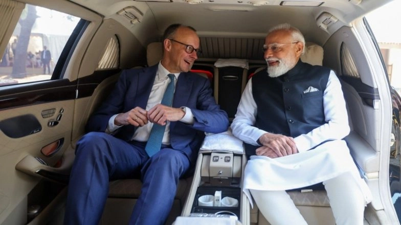PM Narendra Modi Shares Car Ride with German Chancellor Friedrich Merz, Signal Warm India-Germany Ties During Official Visit (See Pic)