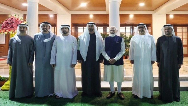 PM Narendra Modi Welcomes Dubai Crown Prince Sheikh Hamdan Bin Mohammed Al Maktoum, Top UAE Leaders in Delhi (See Pic)