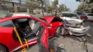 Hyderabad Ferrari Accident: Speeding Luxury Car Driven by Businessman Kranti Reddy Rams Vehicles in Jubilee Hills, Several Injured (Watch Videos)