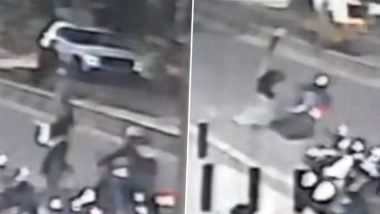 Accident Caught on Camera in Bengaluru: HDFC Bank Employee Killed by Speeding Bullet Bike While Out for Lunch in Rajajinagar, Video Surfaces