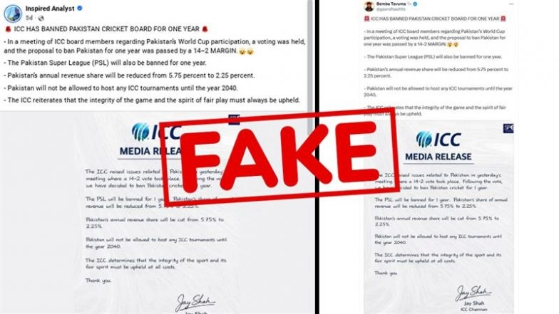 Fact Check: Fake ICC Circular Claiming Pakistan Cricket Board Ban Goes Viral Amid India T20 WC 2026 Match Boycott Call