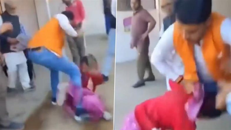 BJP Leader Santosh Pathak Publicly Assaults Woman With Stick in Sidhi, Jitu Patwari Demands FIR (Watch Video)
