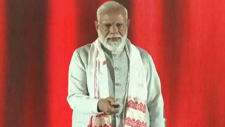 PM Narendra Modi Inaugurates Kumar Bhaskar Varma Setu Across Brahmaputra River in Guwahati (Watch Video)