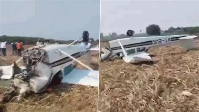 Red Bird Aviation Training Aircraft Crashes in Karnataka’s Vijayapura After Engine Fault, 2 Injured (Watch Video)