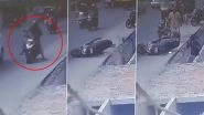 Kerala: Biker Injured After Falling Into Open Drain After Swerving To Avoid Car in Kozhikode, Video Goes Viral