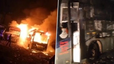 Maharashtra Bus Fire: 3 Buses Catch Fire in Nigdi Area of Pimpri-Chinchwad, No Injuries Reported (Watch Video)