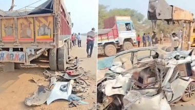 Chhattisgarh Road Accident: 4 COBRA Soldiers Killed As Car Collides With Stationary Truck in Dhamtari (Watch Video)
