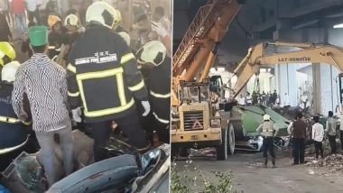 Wadala Horror: Cab Driver Crushed to Death After 40-Ton Iron Plate Falls on Ertiga on Eastern Freeway in Mumbai (Disturbing Video)
