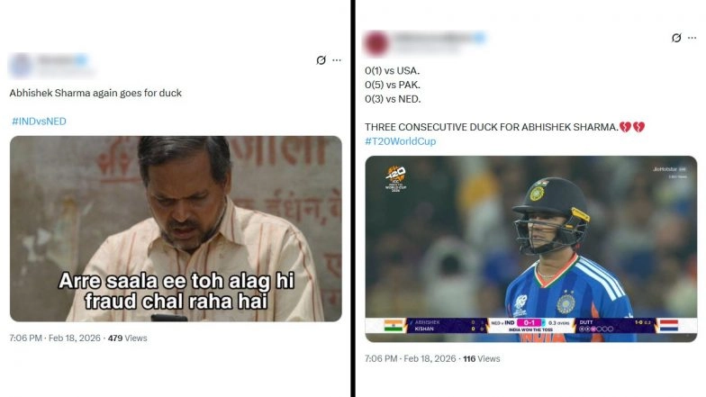 'Alag Hi Fraud', Abhishek Sharma Memes Go Viral After India Opener Departs for Third Successive Duck During IND vs NED T20 WC 2026