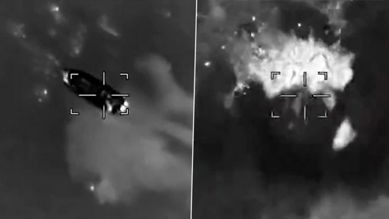 US Military Strikes Another Alleged Drug Boat in Caribbean Sea, Killing 3 (Watch Video)
