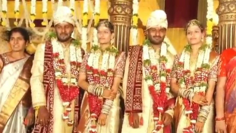 Kamareddy: Twin Brothers Marry Twin Sisters in Rare Double Wedding in Telangana, Video Goes Viral