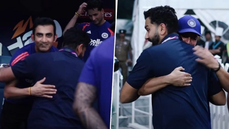 Rohit Sharma Attends India vs Pakistan T20 World Cup 2026 Match, Meets Suryakumar Yadav, Gautam Gambhir, and Other Men in Blue Players (Watch Video)