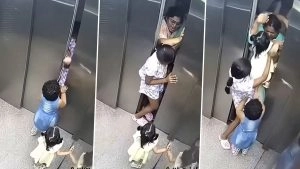 social-viral-Heroic Act Caught on Camera: Brave Girl Stops Faulty Lift Doors, Saves 2 Children; Viral Video Surfaces